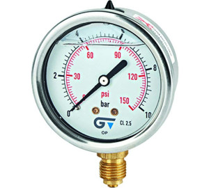 Manómetro Ø 63 con glicerina, salida inferior, rosca NPT 1/4"
